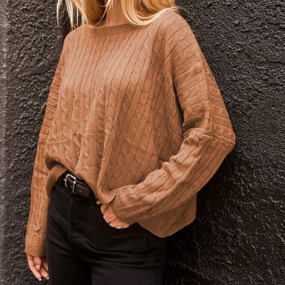 Cable Knit Dolman Style Cropped Sweater - Picture 2 of 5
